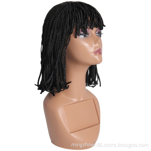 Short Bob Wig With Bangs Braided Box Braids Wig High Heat Synthetic Fiber Hair Crochet Twist Cosplay Hair For Black Women